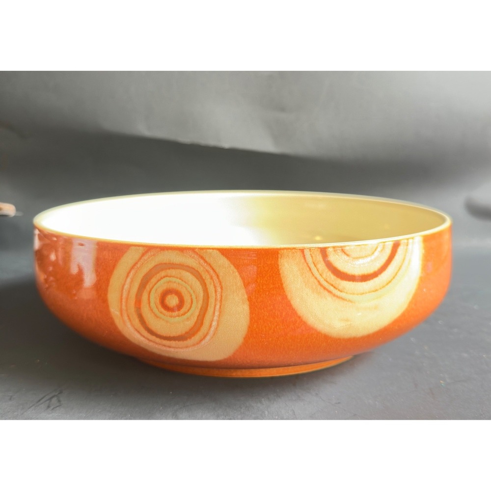 Denby Fire Chilli Serving Bowl Orange Cream Swirl Stoneware England Retired 10in